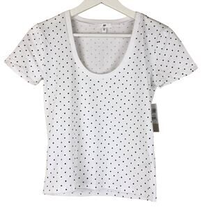 BP White Polka Dot T-Shirt XXS NWT Neutral Mod Basics Scoop Neck Short Sleeves‎